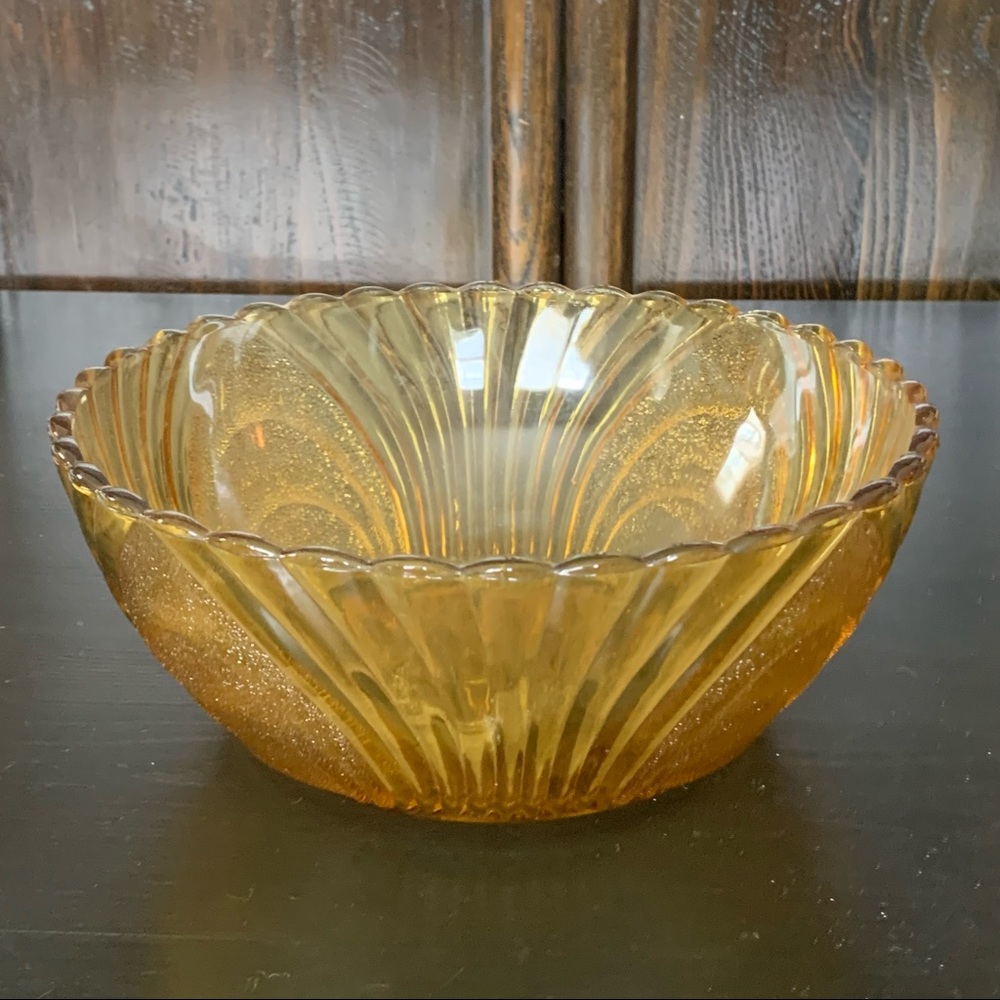 Vintage Amber Glass 9” Serving Bowl
